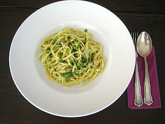 Spaghetti mit Basilikumpesto