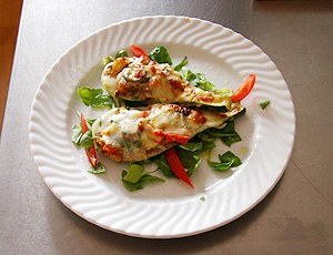 Vegetarische, überbackene Zucchini